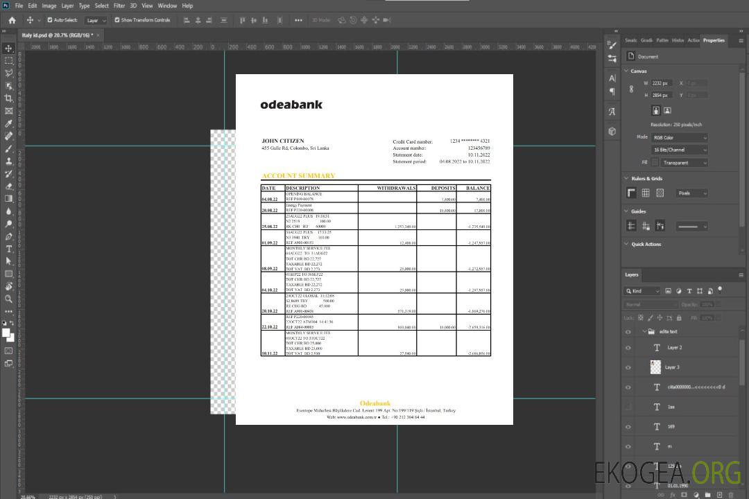 Relevé bancaire Turquie Odeabank xls template